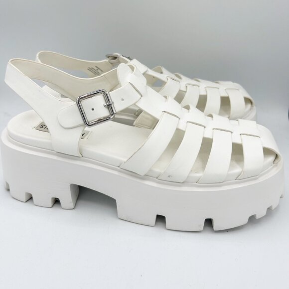 Steve Madden Monti Fisherman Platform Chunky Sandals White Size 9 Women's - Picture 1 of 6
